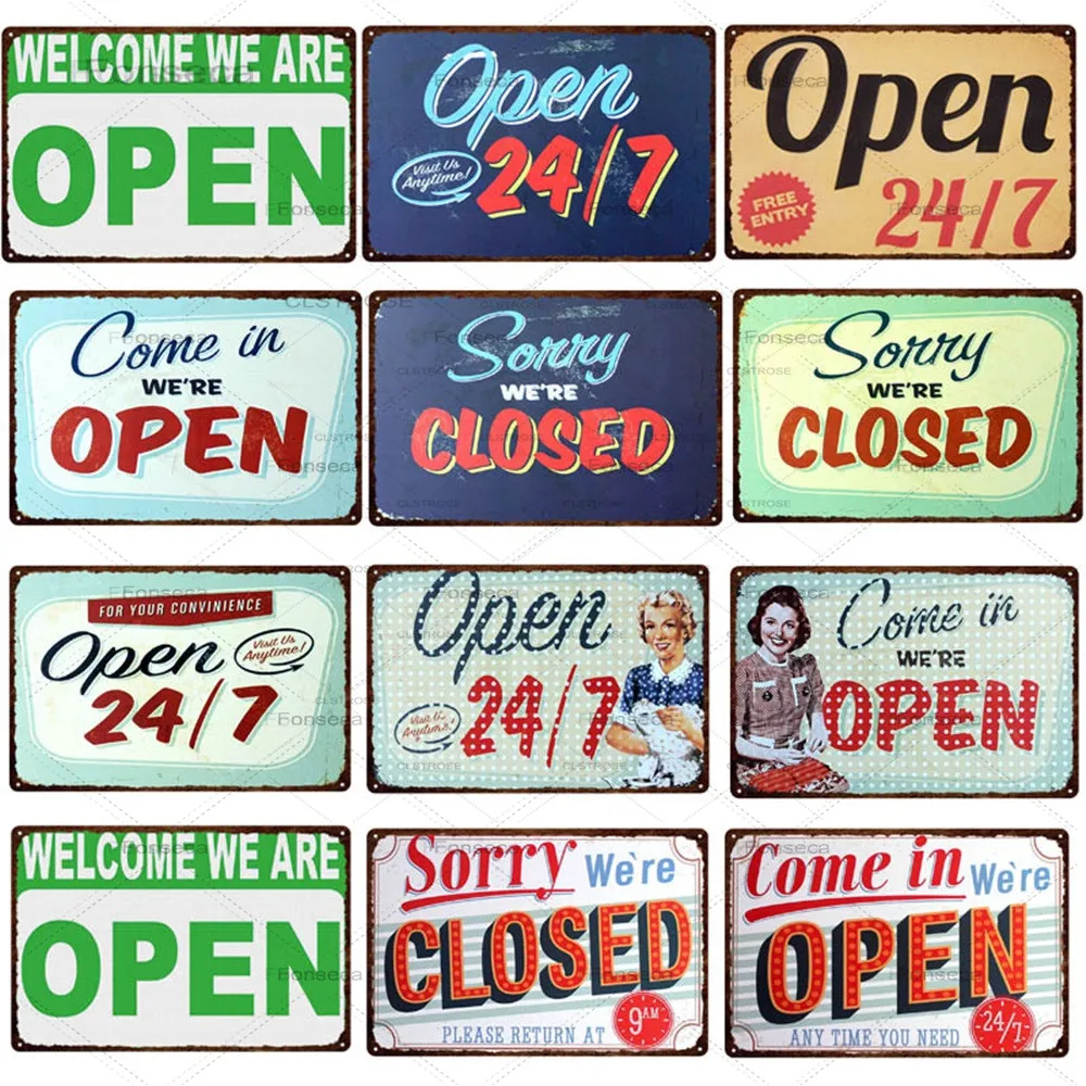 Open/Closed Metal Tin Sign Bar Cafe Diner Garage Pub Home Wall Decoration Retro Welcome Art Poster 30*20 cm | Дом и сад