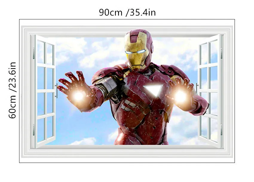 B296 Iron Man Железный человек сломанный 3d стены введите детская комната виниловые наклейки Супер Герой Мстители фильм Фреска украшение дома marvel плакат 60*90 см - Цвет: B296 Iron Man