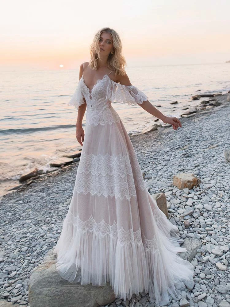 Vestido De Noiva Свадебные платья тюль на тонких бретельках Robe De Mariee свадебное платье