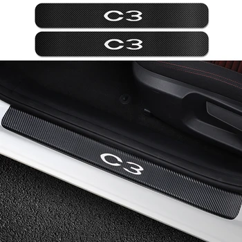 

4PCS Car For Citroen C3 Door Sill Stickers Auto Carbon Fiber Material Decal Automobile Decoration Styling Tuning Car Accessories