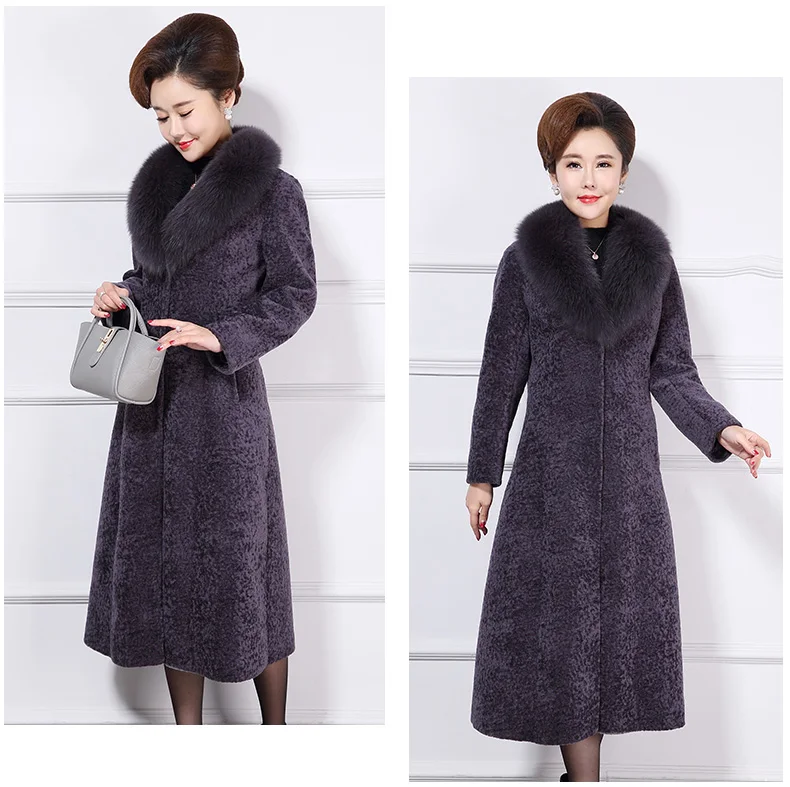 New Large Fox Fur Collar Wool Winter Jacket Women Real Fur Coat Female Slim Natural Sheep Shearing Overcoat A233