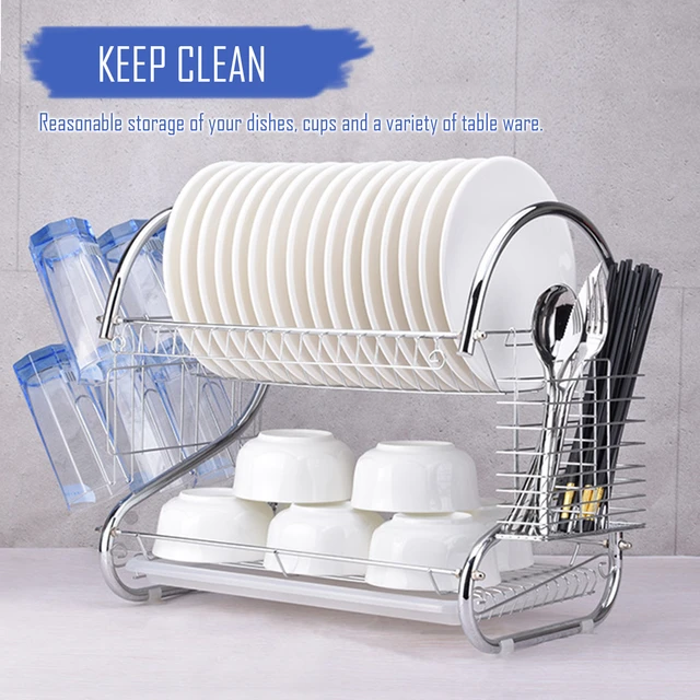 3 Layer Chrome Alloy Dish Drainer Cutlery Holder Rack Drip Kitchen Storage Tool