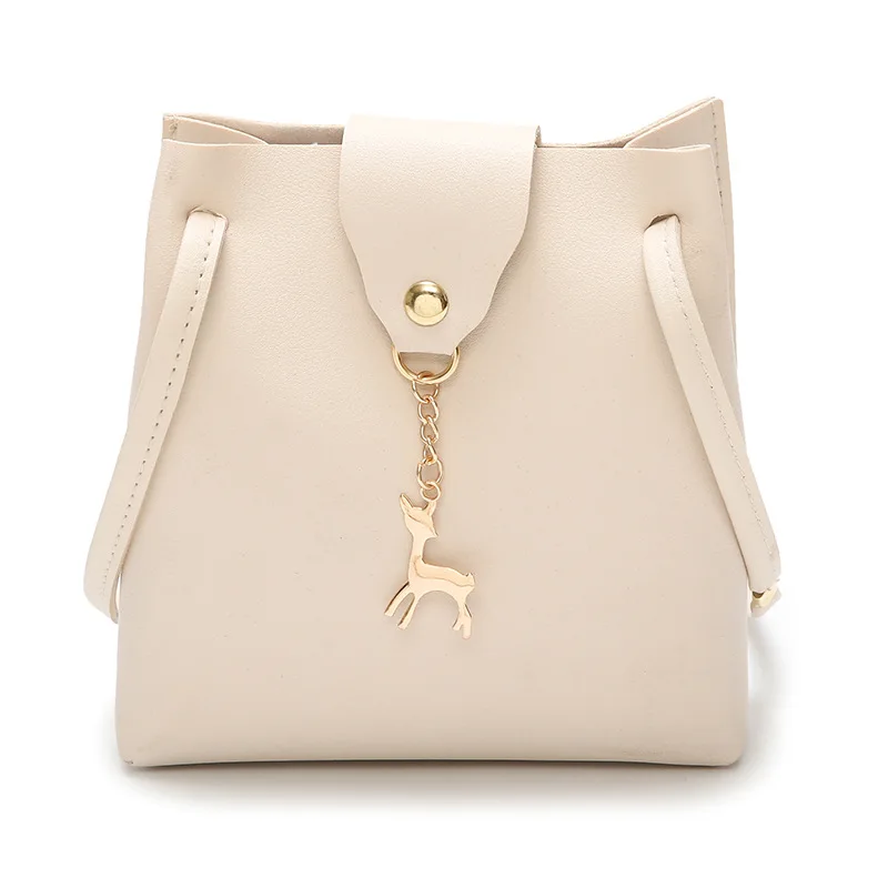 Beige Shoulder bag Женская сумка через плечо из искусственной кожи, кулон с оленем, женские сумки на плечо, женская маленькая сумка-мессенджер, сумочка, кошелек, Сменный Чехол - Цвет: Beige Shoulder bag