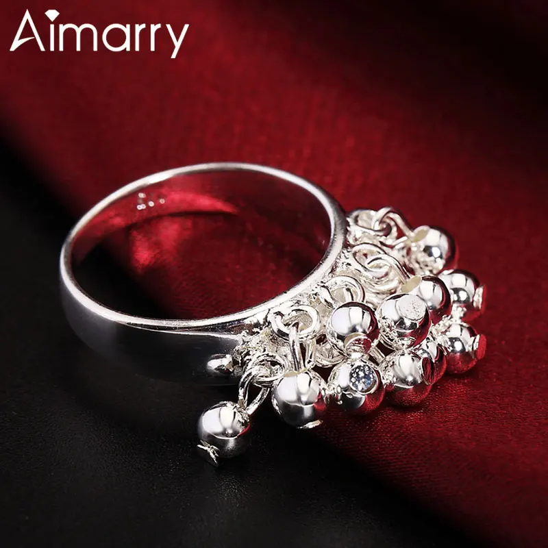 Aimarry 925 стерлингового серебра Гладкий винограда бусины Кольцо для женщин девушек