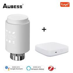 Aubess Tuya Smart ZigBee Radiator Actuator TRV Programmable Thermostatic Radiator Mobile APP Remote Control Support Alexa