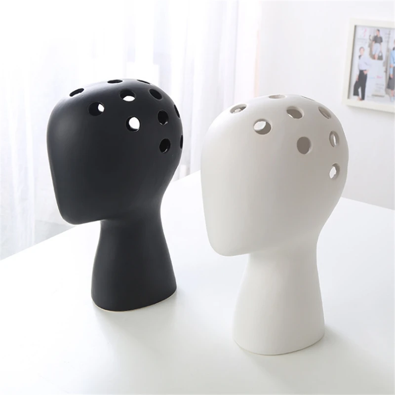 

Nordic Creative Hole Flower Vase Human Head Ceramic Vase Round Flower Arrangement Home Living Room Decoration Flower Vase