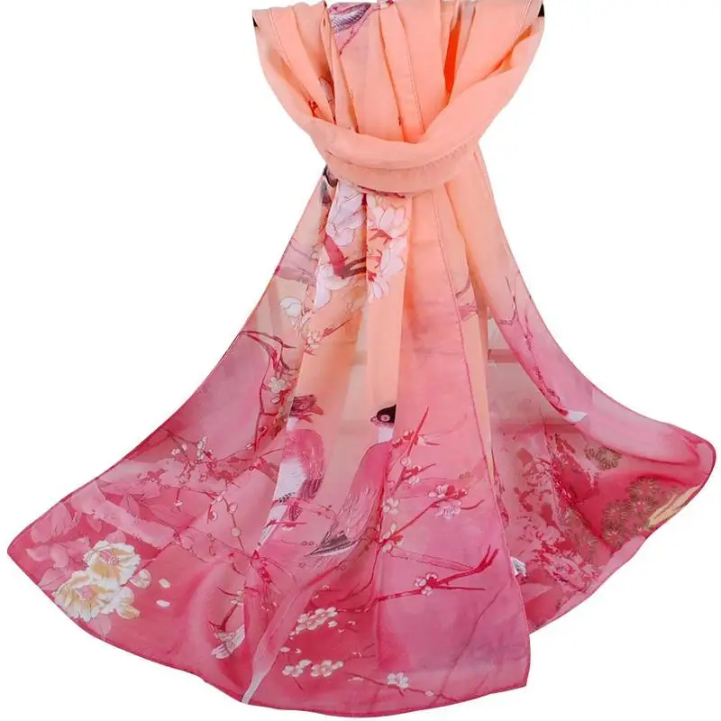 

Magpie Primula Women's Chiffon Scarf Wholesale 160cm Stole Length Peony Pattern Shawl Long Scarf Scarves New Scarf Women B3E2