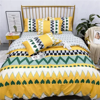 

Pure cotton printing summer Xiaoqing new cotton four-piece quilt cover bed lily cartoon bedding bedding set luxury