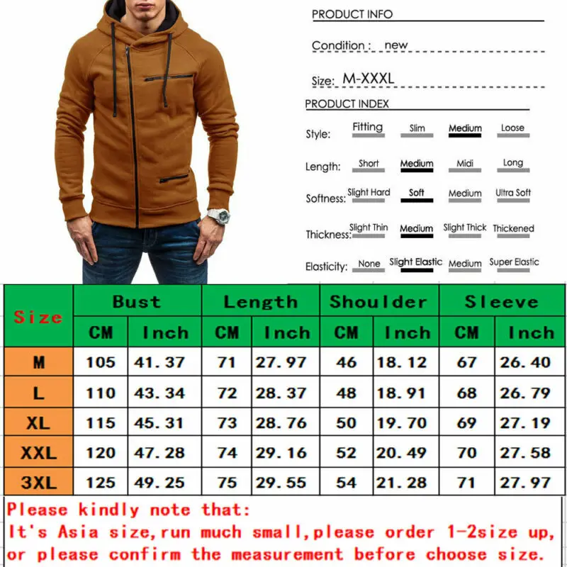 UK Men Autumn Winter Hoodie Sweatshirt Gym Jacket Hooded Zip Up Pullover Jumper Coat Outwear