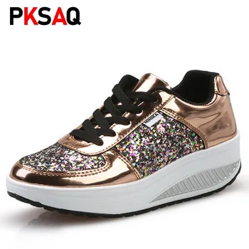 

Plus size 35-41 Women Sneakers Lace Up PU Shoes Gold Casual Shoes Breathable Sneaker Lady Shoes Woman Flats Sport Shoes