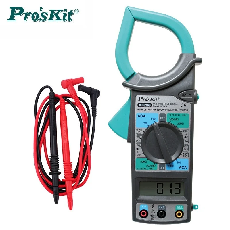 

Pro'sKit MT-3266 Portable Clamp Meter High Precision Digital Multimeter Electrician Clamp Meter 3 1/2 Digit 1999 Count