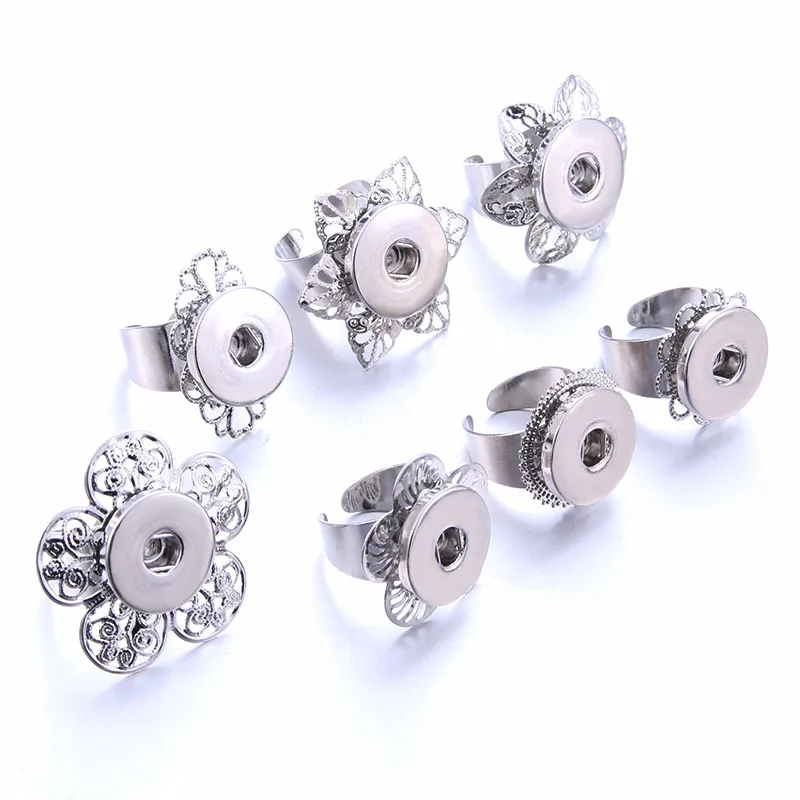 

2019 New Snap Jewelry DIY Silver Snap Button Ring Fit 18mm Snap Buttons Jewelry for Women Men Couple Adjustable Open Rings