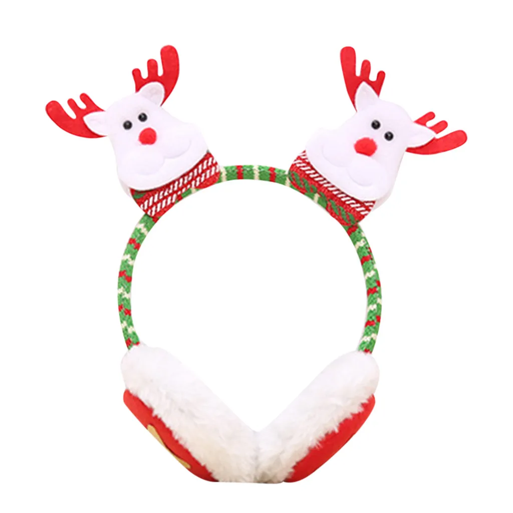 Рождественские детские зимние теплые плюшевые наушники с милыми ушками Санта Клауса - Цвет: C