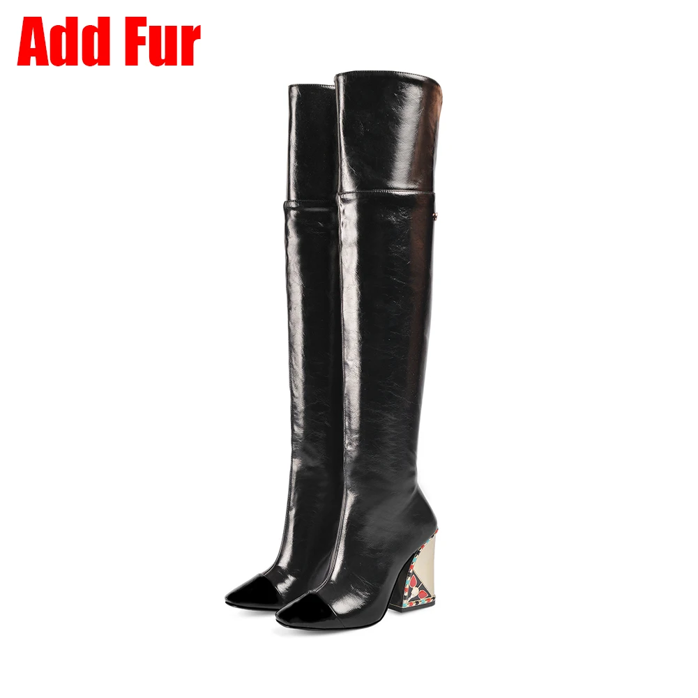 black long thin fur SARAIRIS/Новинка; Роскошные брендовые Сапоги выше колена; женские облегающие высокие сапоги; коллекция года; женская обувь на высоком каблуке для подиума; женская обувь; 33-43 - Цвет: black long thin fur
