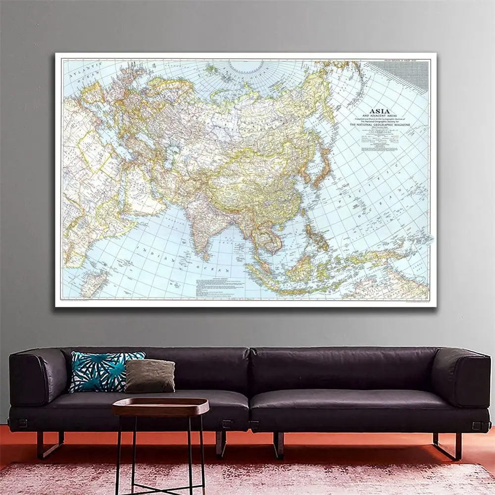 

A2 Size 1942 Edition Fine Canvas Map of Asia And Adjacent Areas For Office Classroom Wall Decoration