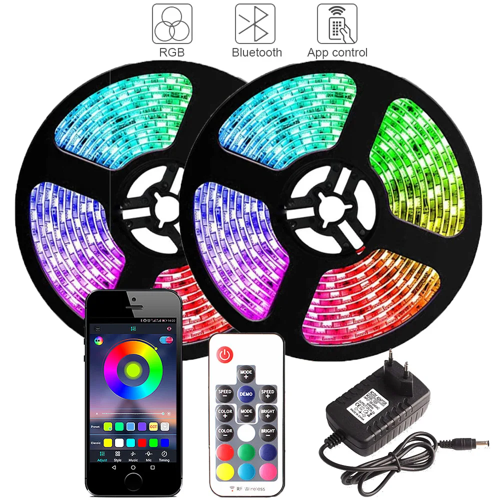 

5050 Bluetooth LED Strip Remote Controller Night Light 2835 300LEDs Diode Tape Ribbon RGB Lamp Flexible 12V Tira de Led Lighting