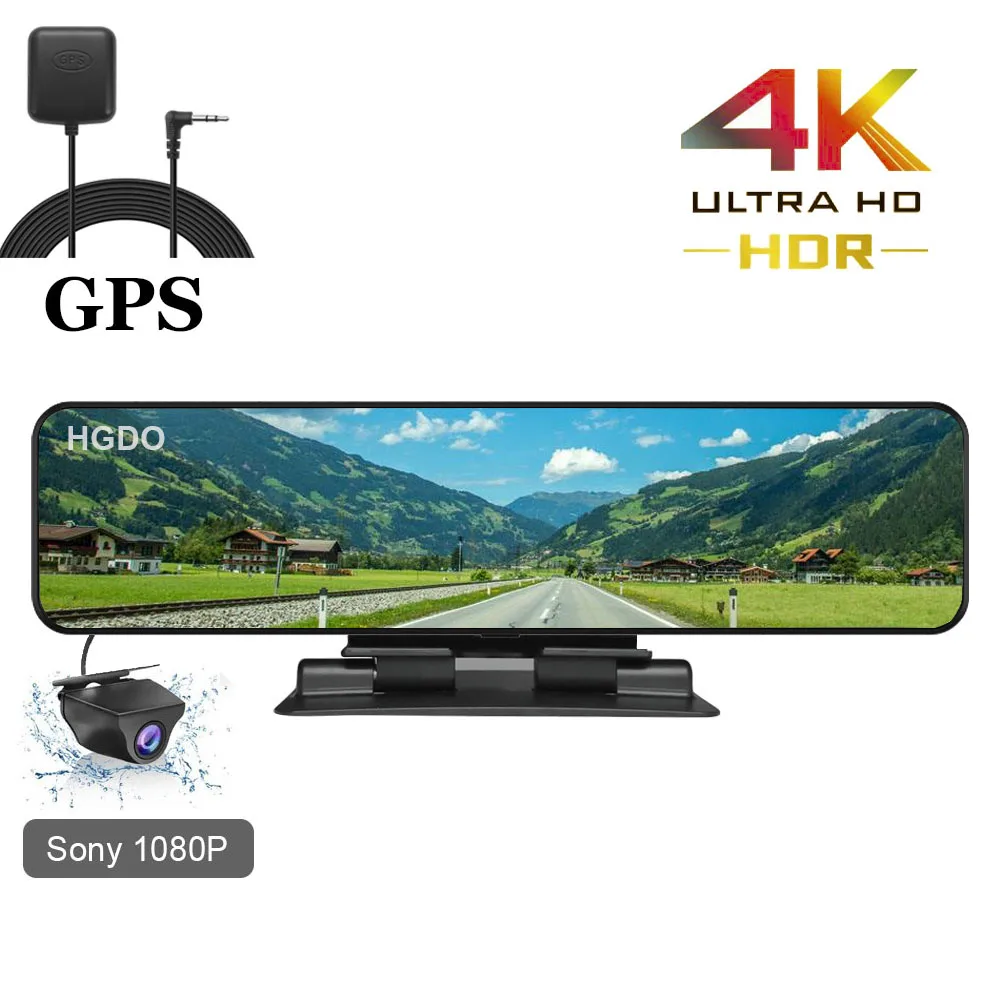 HGDO 12'' 4K 3840&times;2160 Car DVR GPS Track Video Recorder Sony IMX415 Rear View Mirror Camera 1080P Dashboard Cam Auto Registrar