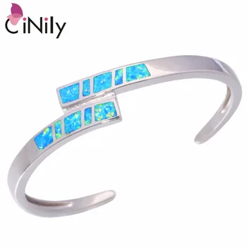 

CiNily Created Blue Orange Fire Opal Silver Plated Wholesale Hot Sell Fashion Jewelry for Women Bangle Bracelet 7" OS448-49