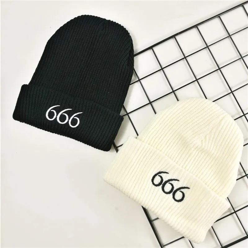 

autumn and winter new knit hat Korean version of the wild men's tide hat embroidery letters 666 sets of head cap lovers knit hat
