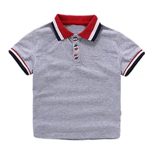 Детская Однотонная футболка из чистого хлопка с отложным воротником и короткими рукавами для мальчиков г., новая летняя футболка в европейском и американском стиле