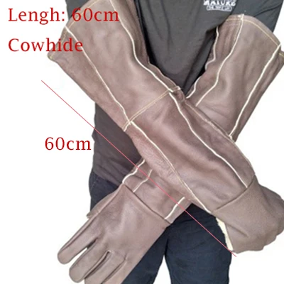 60cm 1 layer cowhide Перчатки с защитой от укусов, толстые перчатки из воловьей кожи, перчатки для укуса животных, для выдры, крокодильей, дрессировки собак, тибетские рукавицы для мастифа, гончей, крокодила - Цвет: 60cm 1 layer cowhide