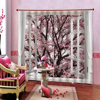 

Custom 3d Curtains Outside The Window Peach Tree Curtains For Living room Bedroom Decor Modern thick Blackout Window Drapes Sets