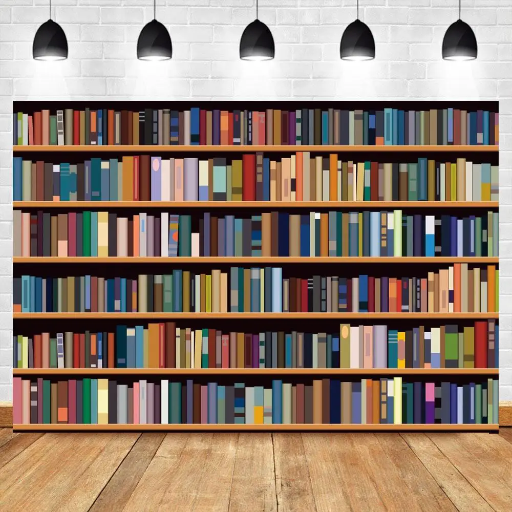 Фоны для фотосъемки с изображением библиотеки книжной полки КНИГ декор кабинета