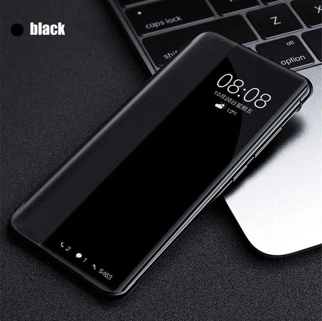 Умный зеркальный кожаный флип-чехол для huawei p30 p20 p10 plus mate 20 pro lite nova 4 3 honor 20 10 9 светильник 8x чехол - Цвет: Black