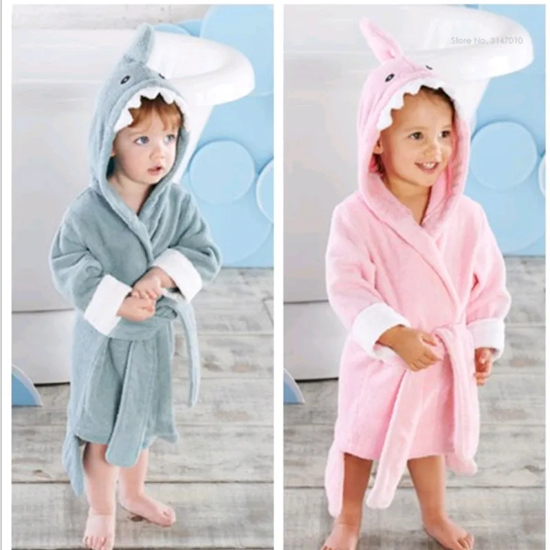 Baby Boys Girls Bathrobe Cute Cartoon Animals Hooded Towel Pajamas 1-5Y Kids 
