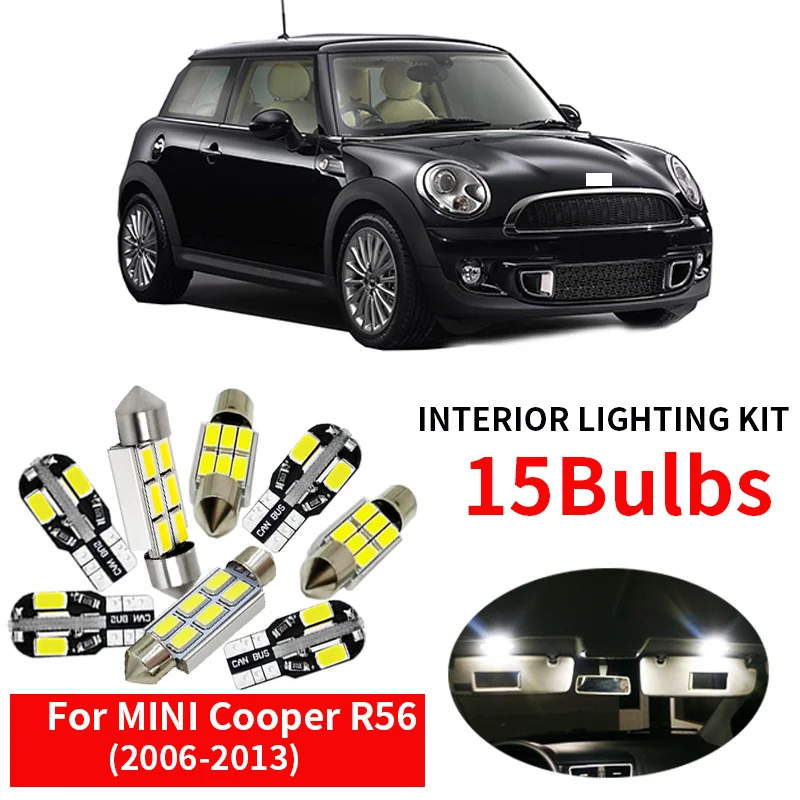 

15x Canbus Dome Map Door Trunk Interior Light Led Bulb Package Kit for 2006-2013 MINI Cooper R56