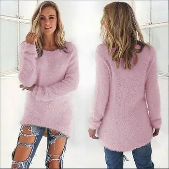 

Fashion Womens Ladies Stylish Solid Color Long Sleeve Round Neck Casual Loose Chunky Jumper Sweater Sweatshirt Blouse Pullover