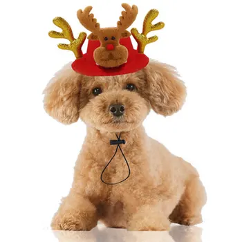 

2019 Funny Xmas Hat Pet Dog Cat Christmas Headwear Christmas Elk Reindeer Antlers headband Hat Apparel Adjustable Snowman Cap 20