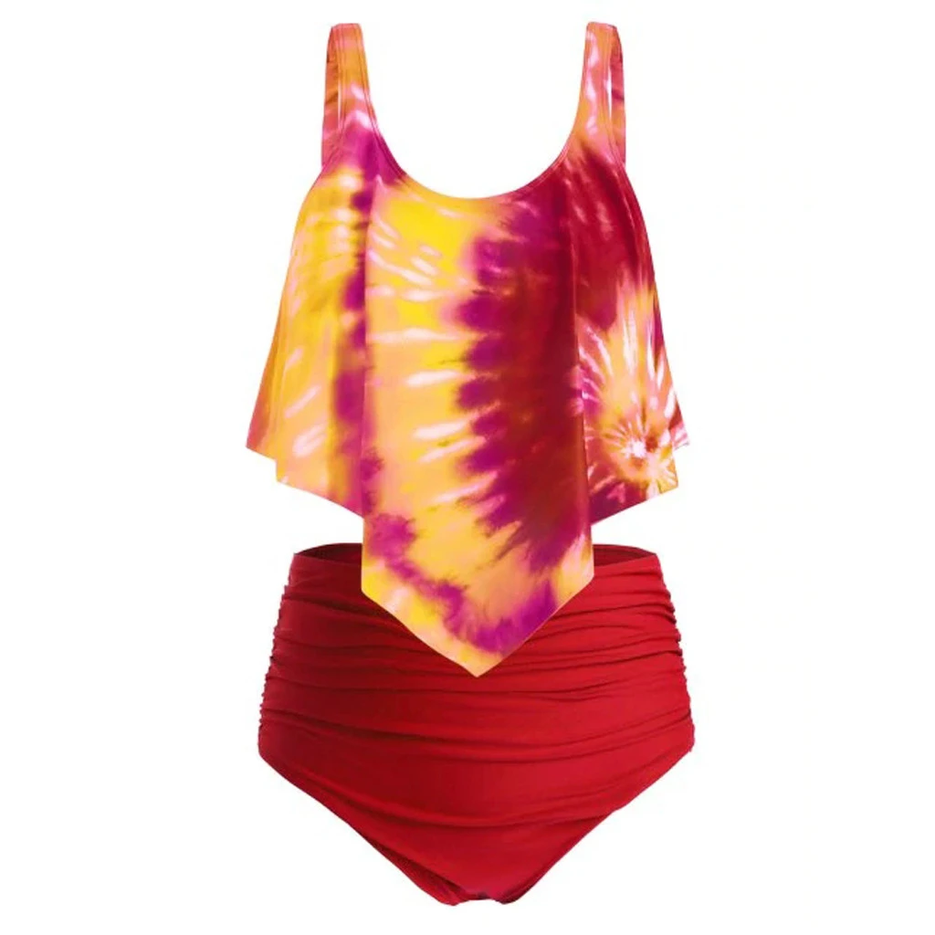 Women Two Pieces Bathing Suits Top Ruffled With High Waisted Bottom Bikini Set Wire Free Caual Split Beachwear Ladies Girls 719