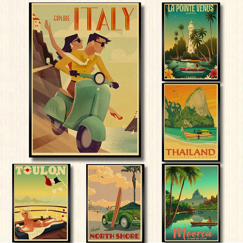 Vintage Visit City Travel Retro Poster kraft paper Printed Wall Posters For Home Bar Wall sticker painting