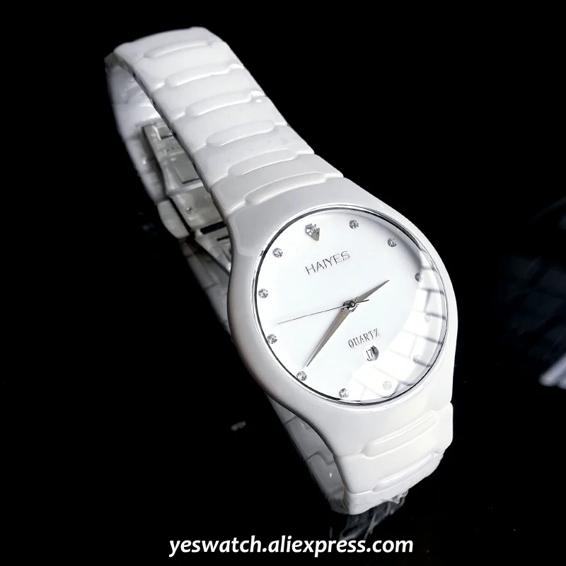 HAIYES, белые керамические мужские часы, лучший бренд, роскошные простые кварцевые часы с кристаллами, мужские часы,, Relogio masculino