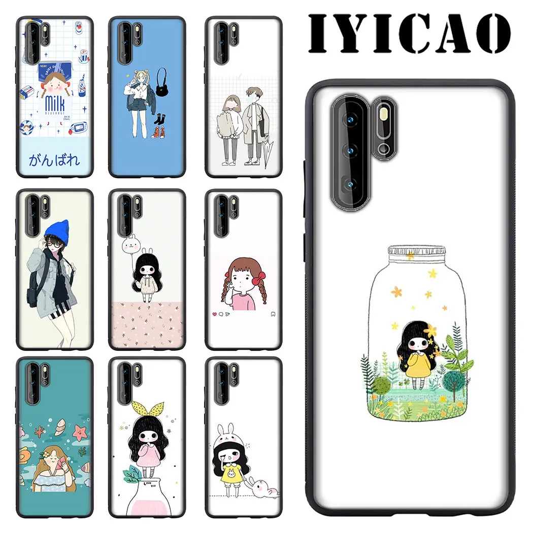 Milk Simple illustration art Girl Soft Phone for Huawei P8 P9 P10 P20 P30 Lite Pro P Smart Z Plus 2019 Cover |