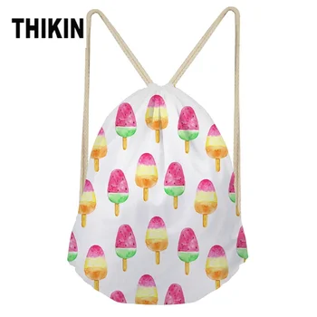 

THIKIN Cartoon Ice-lolly Portable Beach Backpack Women Summer Color Polyester Beam Pocket Drawstring Bag Customize Portable