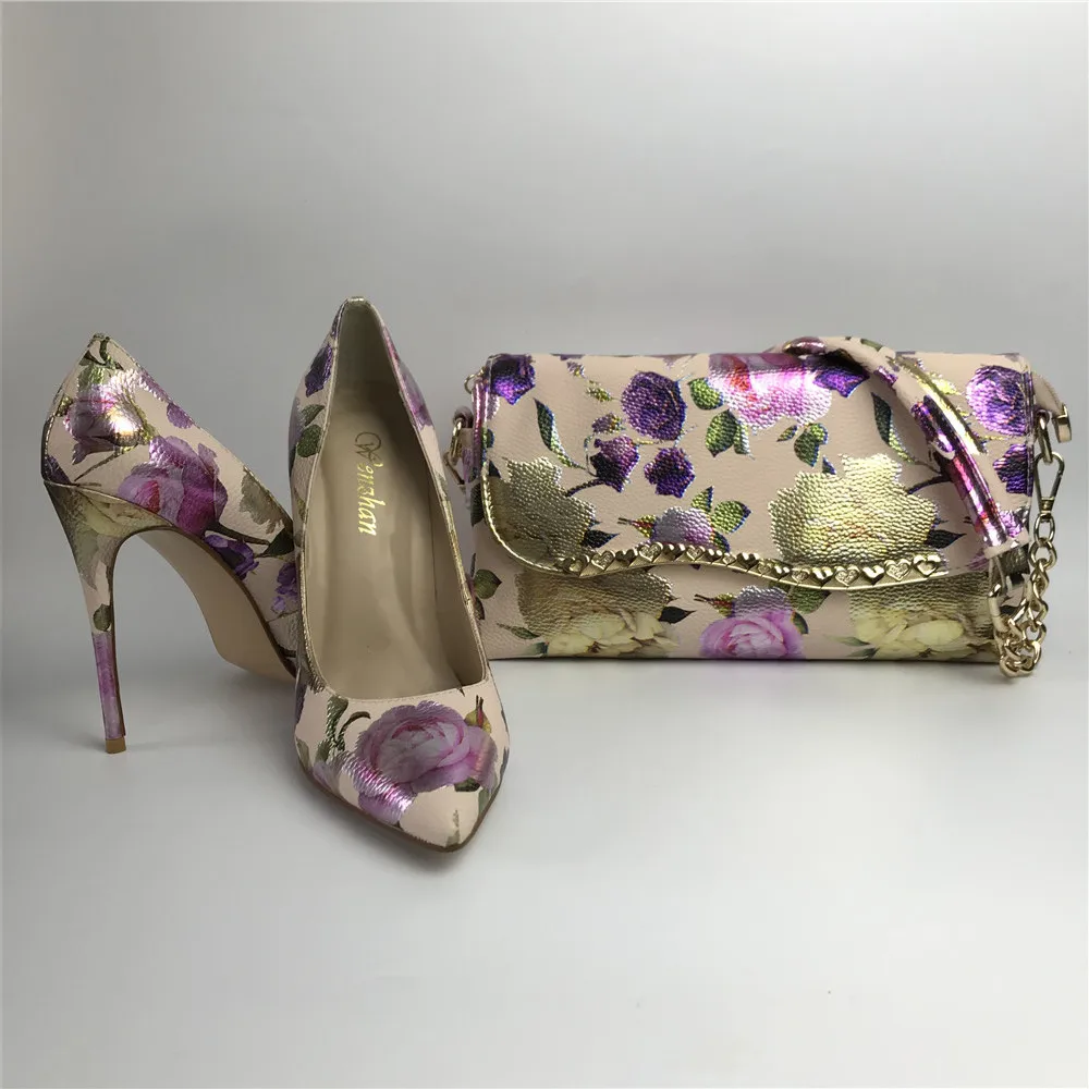 Очаровательная фиолетовая Сумочка с цветочным узором в комплекте; WENZHAN; слипоны; туфли-лодочки на высоком каблуке; вечерние A99-5; размеры 36-43