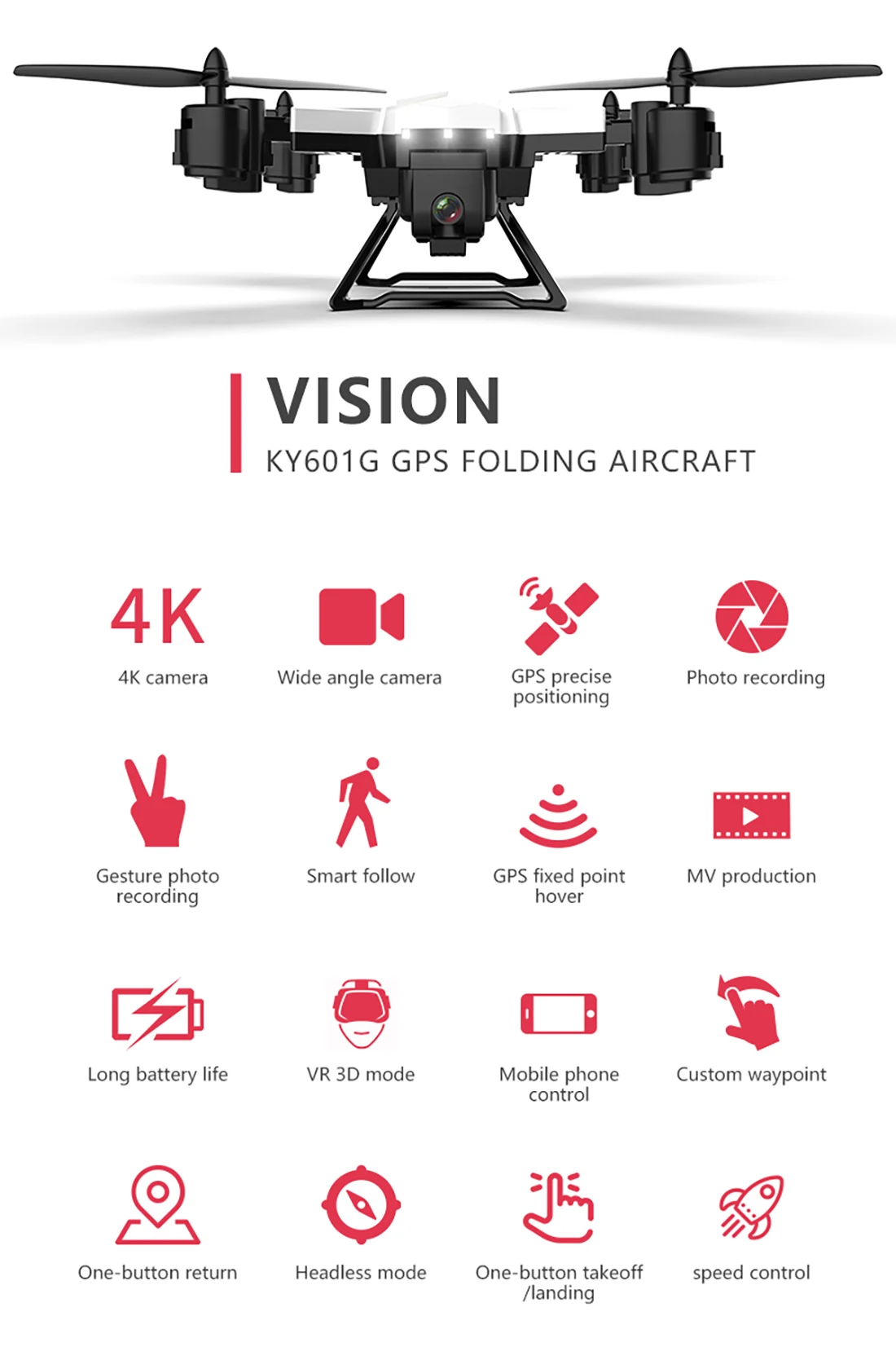  New Pro Folding GPS Drone KY601G 4K HD Camera 5G WIFI FPV Drone LED 2.4G 4CH 1.8km Long Distance 20