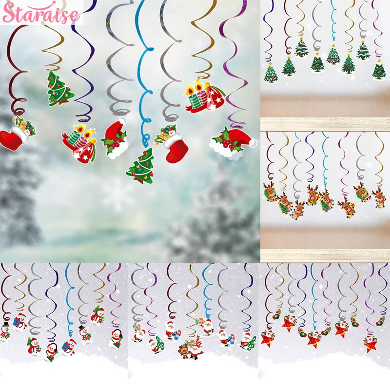 

Merry Christmas 8pcs Christmas Spiral Decoration Santa Claus Snowman Elk Christmas Tree Pattern Christmas Decorations For Home