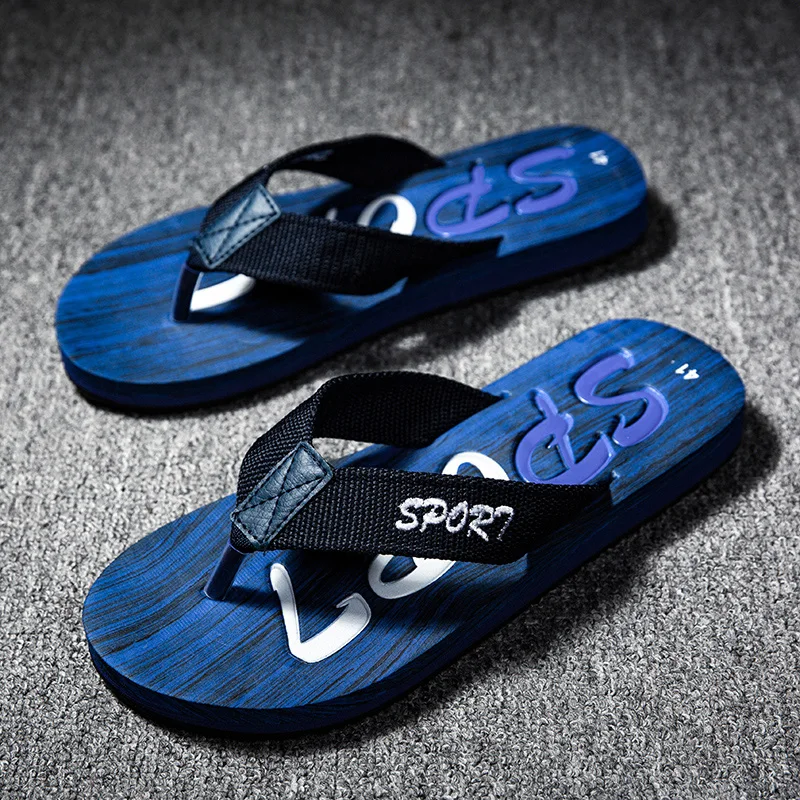 Men's Slippers Summer Outdoor Flip Flops Men Slippers Clogs Couple Men Beach Slippers Wood Grain Non-slip Men Slippers Footwear