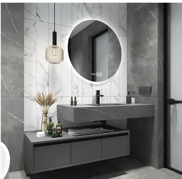 Intelligent bathroom cabinet simple rock plate integrated basin washing and washing table toilet washbasin cabinet combination