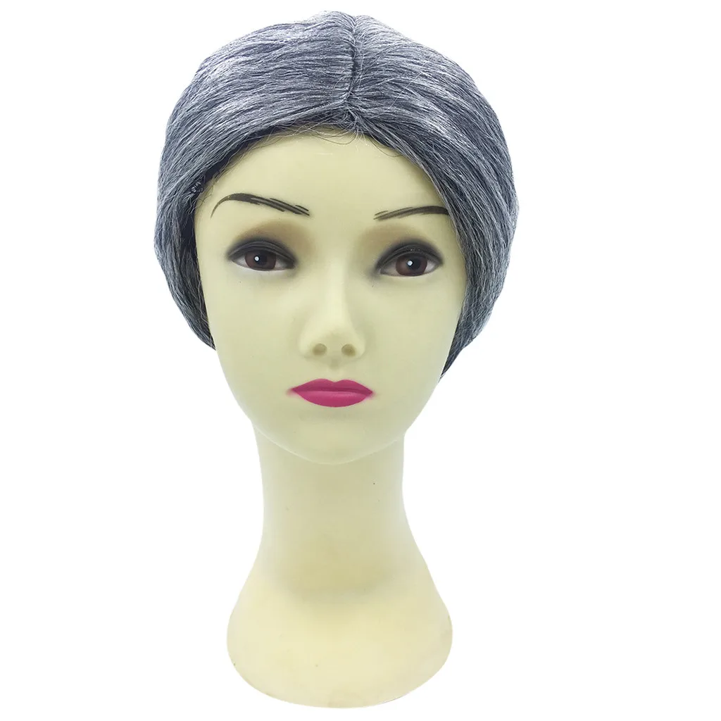 

Halloween Grey Wig Grandma Cosplay Fancy Stage Performance prop Resistant Wigs With Natural Part Wig for Granny