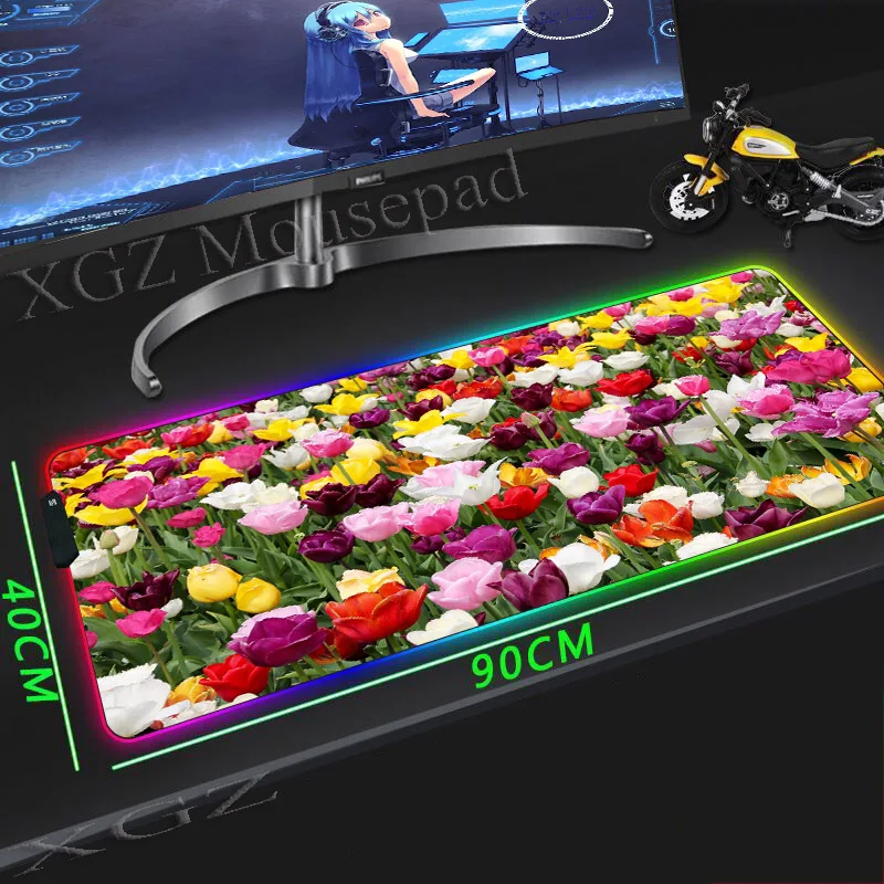  XGZ Colorful Rose Sea Large RGB Mouse Pad Black Lock-edge Anime Custom Computer Desk Mat Rubber Sli