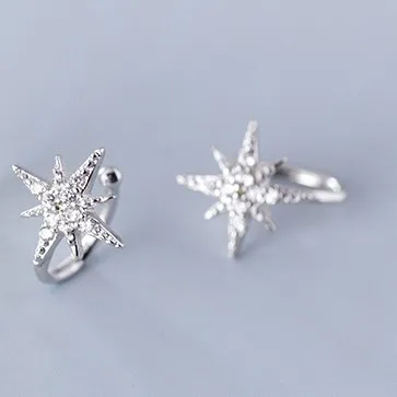 silver color Модные мужские 925 пробы серебряные кубические циркониевые звезды золотые для ушей хряща ушные манжеты Клипсы Серьги без пирсинга для женщин - Окраска металла: silver color