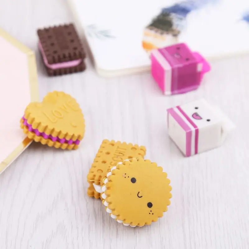 

6pcs/set Kawaii Biscuit Milk Rubber Pencil Eraser Kids Student School Stationery