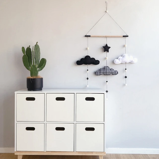 Cute Felt Clouds Shape Wall Hanging Decor Pendant Nordic Style Wooden Stick Tassel Hanging Toys Children Room Decor Home Decor 2