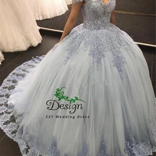 Роскошный прозрачный с открытыми плечами Синие Аппликации Расшитое бисером в честь пятнадцатилетия платья бальное платье vestido de 15 anos Vestidos De Quinceanera