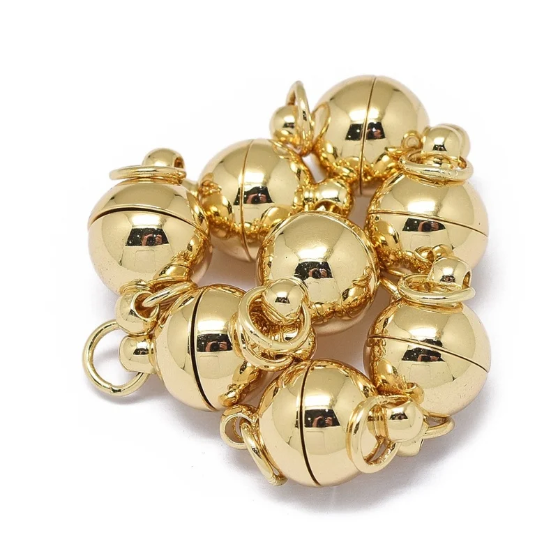 20 наборов, латунные круглые магнитные застежки с закрытыми кольцами для прыжков, долговечное покрытие F70 - Цвет: Light Gold