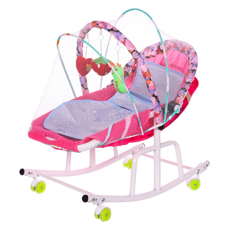 Многофункциональное детское кресло-качалка, детское кресло-качалка, детское универсальное колесо, детская кроватка с кукольными игрушками, музыкальный светильник - Цвет: pink2